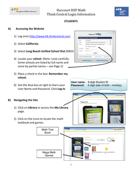 Harcourt HSP Math Think Central Login Information