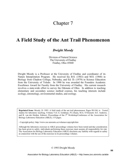 Chapter 7 a Field Study of the Ant Trail Phenomenon