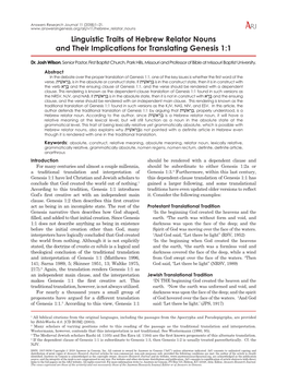 Linguistic Traits of Hebrew Relator Nouns and Their Implications for Translating Genesis 1:1