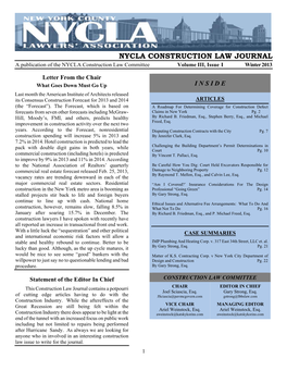 NYCLA CONSTRUCTION LAW JOURNAL a Publication of the NYCLA Construction Law Committee Volume III, Issue I Winter 2013