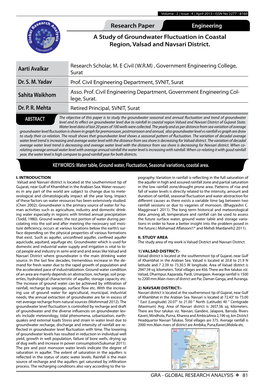 Research Paper Engineering a Study of Groundwater Fluctuation in Coastal Region, Valsad and Navsari District