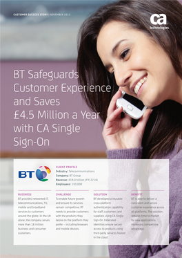 BT Safeguards Customer Experience and Saves £4.5 Million a Year with CA Single Sign-On