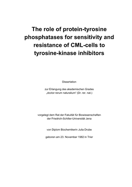 The Role of Protein-Tyrosine Phosphatases for Sensitivity and Resistance of CML-Cells to Tyrosine-Kinase Inhibitors