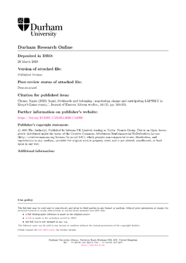 Negotiating Change and Anticipating LAPSSET in Kenya's Lamu County.', Journal of Eastern African Studies., 14 (2)