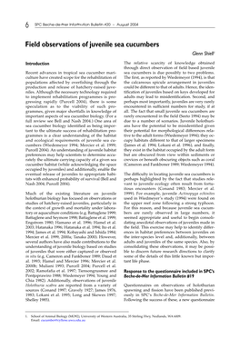 Field Observations of Juvenile Sea Cucumbers Glenn Shiell1