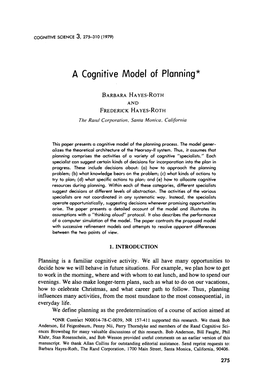 A Cognitive Model of Planning*