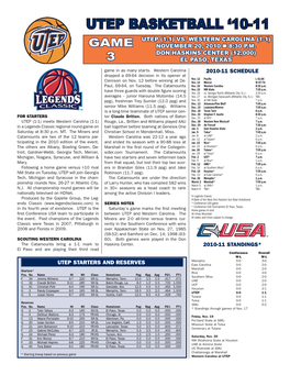 Utep Basketball ‘10-11 Utep (1-1) Vs