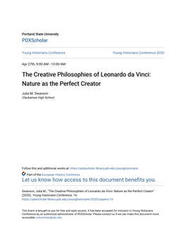 The Creative Philosophies of Leonardo Da Vinci: Nature As the Perfect Creator