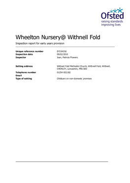 Wheelton Nursery@ Withnell Fold Inspection Report for Early Years Provision