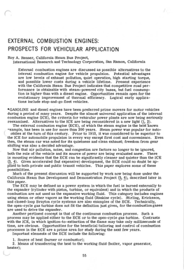 External Combustion Engines: Prospects for Vehicular Application