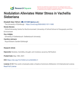 Nodulation Alleviates Water Stress in Vachellia Sieberiana