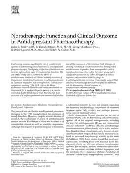 Noradrenergic Function and Clinical Outcome in Antidepressant Pharmacotherapy Helen L