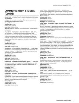 Communication Studies (COMM) 1 2 Kent State University Catalog 2020-2021