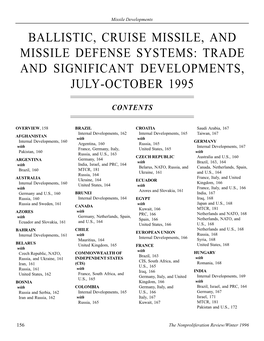 Ballistic, Cruise Missile, and Missile Defense Systems: Trade and Significant Developments, July-October 1995