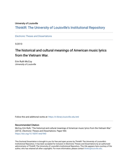 The Historical and Cultural Meanings of American Music Lyrics from the Vietnam War