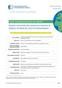 NOTE D'identification DE PROJET Gestion Concertée Des