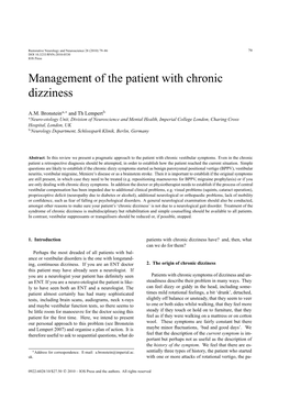 Management of the Patient with Chronic Dizziness