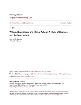 William Shakespeare and Chinua Achebe: a Study of Character and the Supernatural