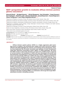 REST Upregulates Gremlin to Modulate Diffuse Intrinsic Pontine Glioma Vasculature