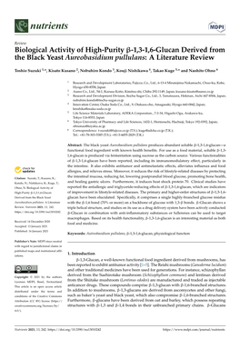 1,3-1,6-Glucan Derived from the Black Yeast Aureobasidium Pullulans: a Literature Review