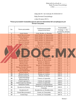 Załącznik Nr 1 Do Uchwały Nr XXXI/265/13 Rady Powiatu Cieszyńskiego Z Dnia 26 Marca 2013 R