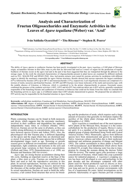 Analysis and Characterization of Fructan Oligosaccharides and Enzymatic Activities in the Leaves of Agave Tequilana (Weber) Var