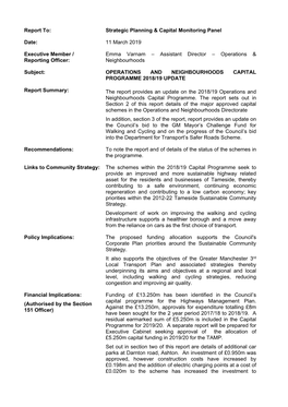 Report To: Strategic Planning & Capital Monitoring Panel