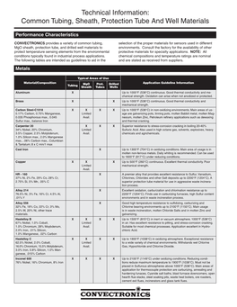 Technical Information: Common Tubing, Sheath, Protection Tube and Well Materials