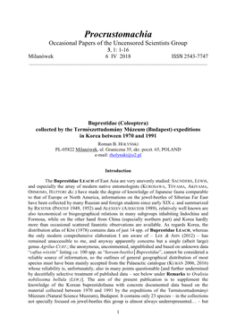 Buprestidae (Coleoptera) Collected by the Természettudomány Múzeum (Budapest) Expeditions in Korea Between 1970 and 1991 Roman B