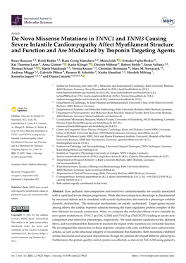 De Novo Missense Mutations in TNNC1 and TNNI3 Causing Severe