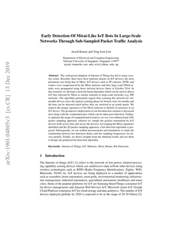 Early Detection of Mirai-Like Iot Bots in Large-Scale Networks Through Sub-Sampled Packet Trafﬁc Analysis