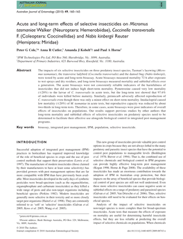 Acute and Longterm Effects of Selective Insecticides on Micromus