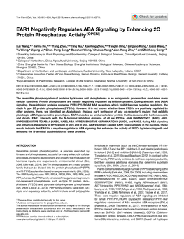 EAR1 Negatively Regulates ABA Signaling by Enhancing 2C Protein Phosphatase Activity [OPEN]