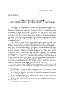 Athanasius of Alexandria and “The Kingdom of the Desert” in His Works