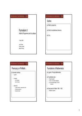 Formalism II  Gödel’S Incompleteness Theorems Hilbert's Programme and Its Collapse  Curry