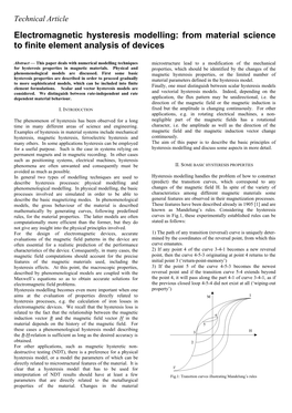 Electromagnetic Hysteresis Modelling: from Material Science to Finite Element Analysis of Devices