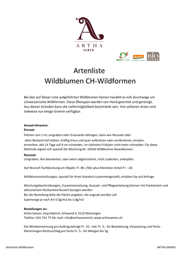 Artenliste Wildblumen CH-Wildformen