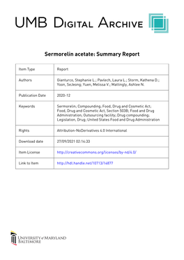 Sermorelin Acetate: Summary Report