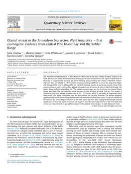 Glacial Retreat in the Amundsen Sea Sector, West Antarctica E ﬁrst Cosmogenic Evidence from Central Pine Island Bay and the Kohler Range