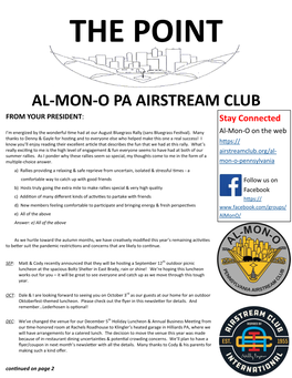 AL-MON-O PA AIRSTREAM CLUB from YOUR PRESIDENT: Stay Connected