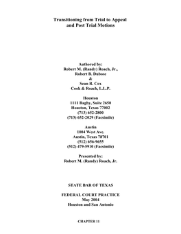 Federal Appellate Practice: “Transitioning from Trial to Appeal and Post Trial Motions”