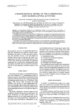 A Biomechanical Model of the Lumbosacral Joint During Lifting Activities