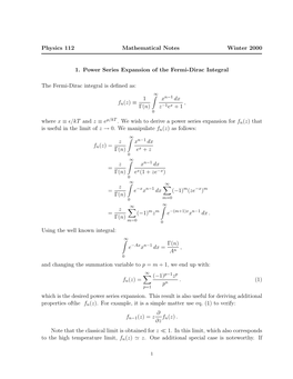 Physics 112 Mathematical Notes Winter 2000 1. Power Series