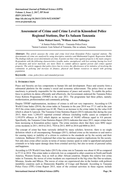 Assessment of Crime and Crime Level in Kinondoni Police Regional