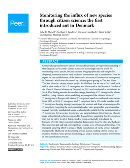 Monitoring the Influx of New Species Through Citizen Science: the First Introduced Ant in Denmark