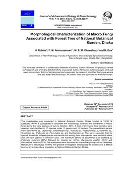 Morphological Characterization of Macro Fungi Associated with Forest Tree of National Botanical Garden, Dhaka