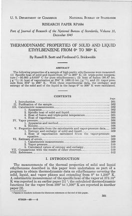 Thermodynamic Properties of Solid and Liquid Ethylbenzene from 0 to 300 Degrees K