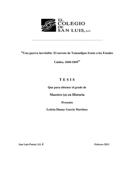 El Noreste De Tamaulipas Frente a Los Estados Unidos, 1840-1849