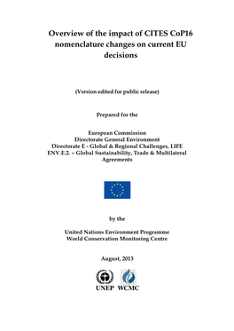 Overview of the Impact of CITES Cop16 Nomenclature Changes on Current EU Decisions