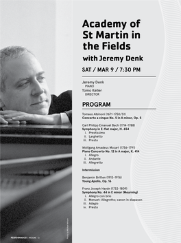 Academy of St Martin in the Fields with Jeremy Denk SAT / MAR 9 / 7:30 PM